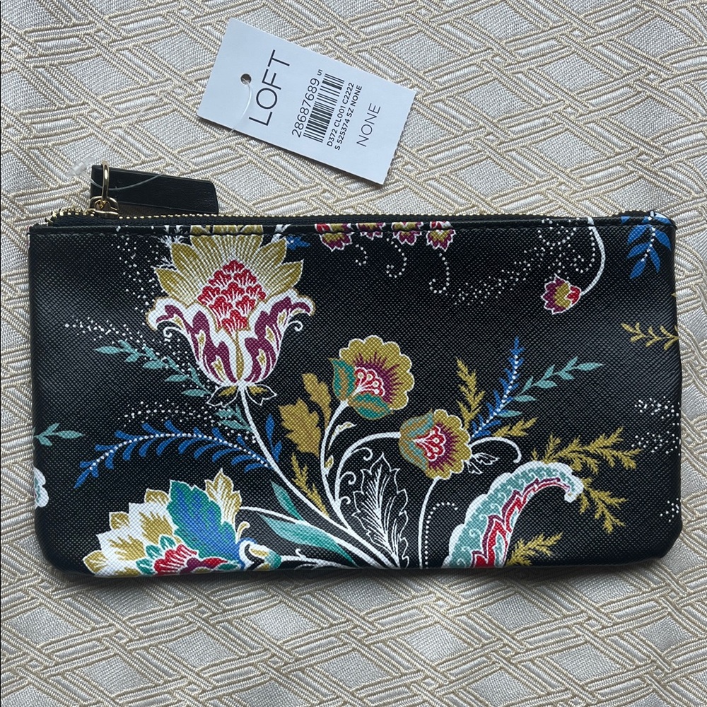 LOFT Black Multicolor Floral Cosmetic Bag